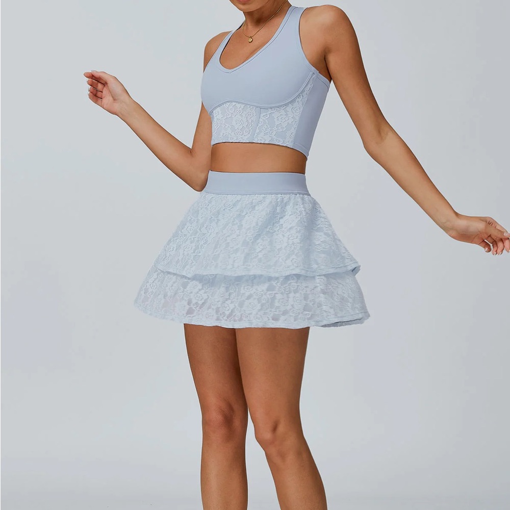 Berlook Activewear Light Blue Layered Lace Skirt - Picture 3 of 7